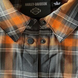Harley-Davidson Black and Orange Plaid Shirt
